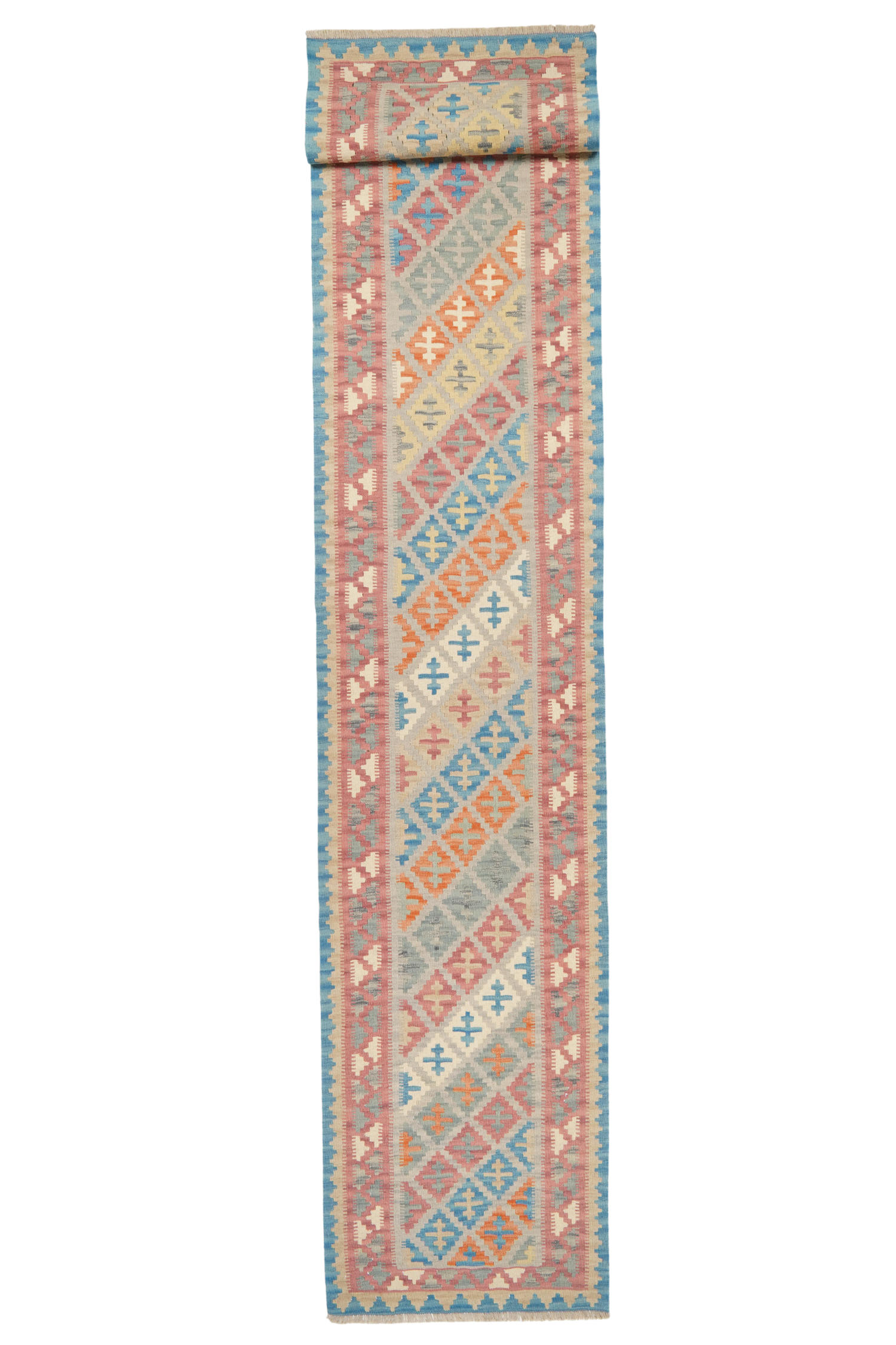 HANDWEBTEPPICH Kelim Gashgai Grau 419/84 cm Schurwolle - Grau, Textil (84/419cm) - Looma