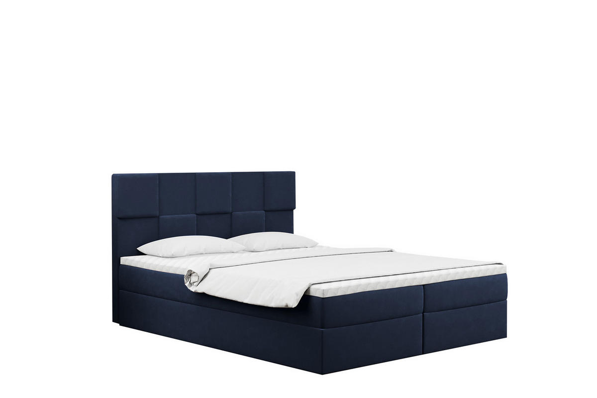 BOXBETT mit Bettkasten und Matratze CLARA Stoff Velvet Marineblau 180x200 cm H2-Pocket - Dunkelblau, Holz (180/200cm) - Kaiser Möbel