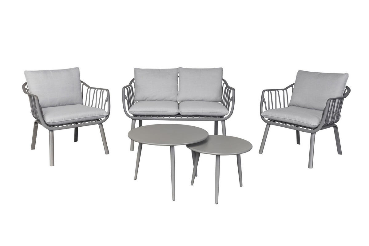 LOUNGESET 4tlg. Moroni, Grau, Kunsstoff - Grau, Kunststoff/Metall - dasmöbelwerk