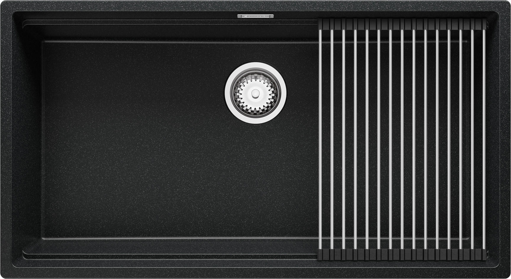 UNTERBAUSPÜLE GRANIT Praga, 2-er set Anthrazit 86/47 cm 1 Becken + Ablauf-Set + Aufrollbare Abtropffläche ab 90er Unterschrank - Chromfarben/Anthrazit, Kunststoff (86/20/47cm) - Primagran