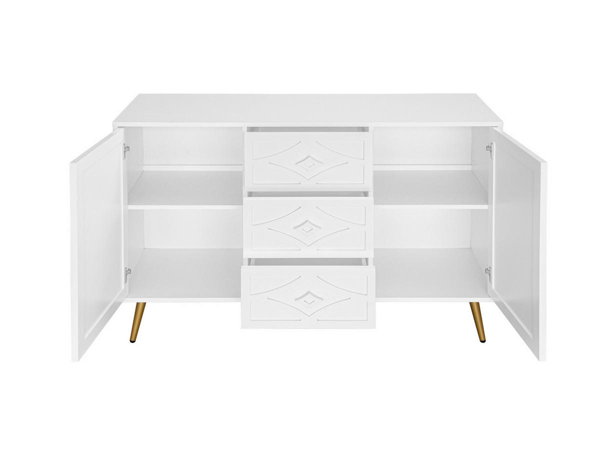 KOMMODE aus Holzwerkstoff 120x40x80 cm Weiß mit 3 Schubladen, 2 Türen und 3D-Rautenmuster - Weiß, Holzwerkstoff (120/80/40cm) - Modfu