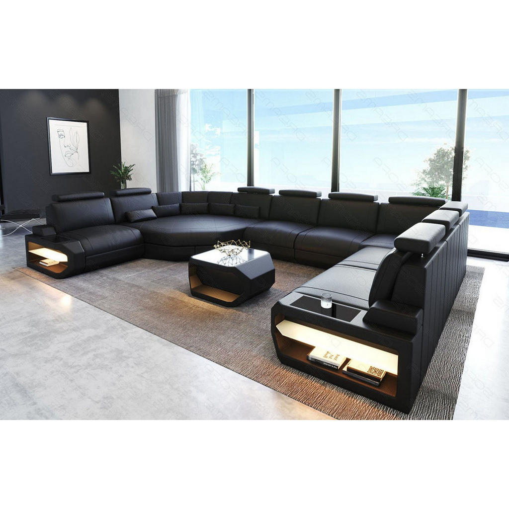 Thumbnail - Sofa Dreams Ledersofa, Schwarz, Leder, L-Form, 427x93x280 cm, Wohnzimmer, Sofas & Couches, Wohnlandschaften, Wohnlandsch...