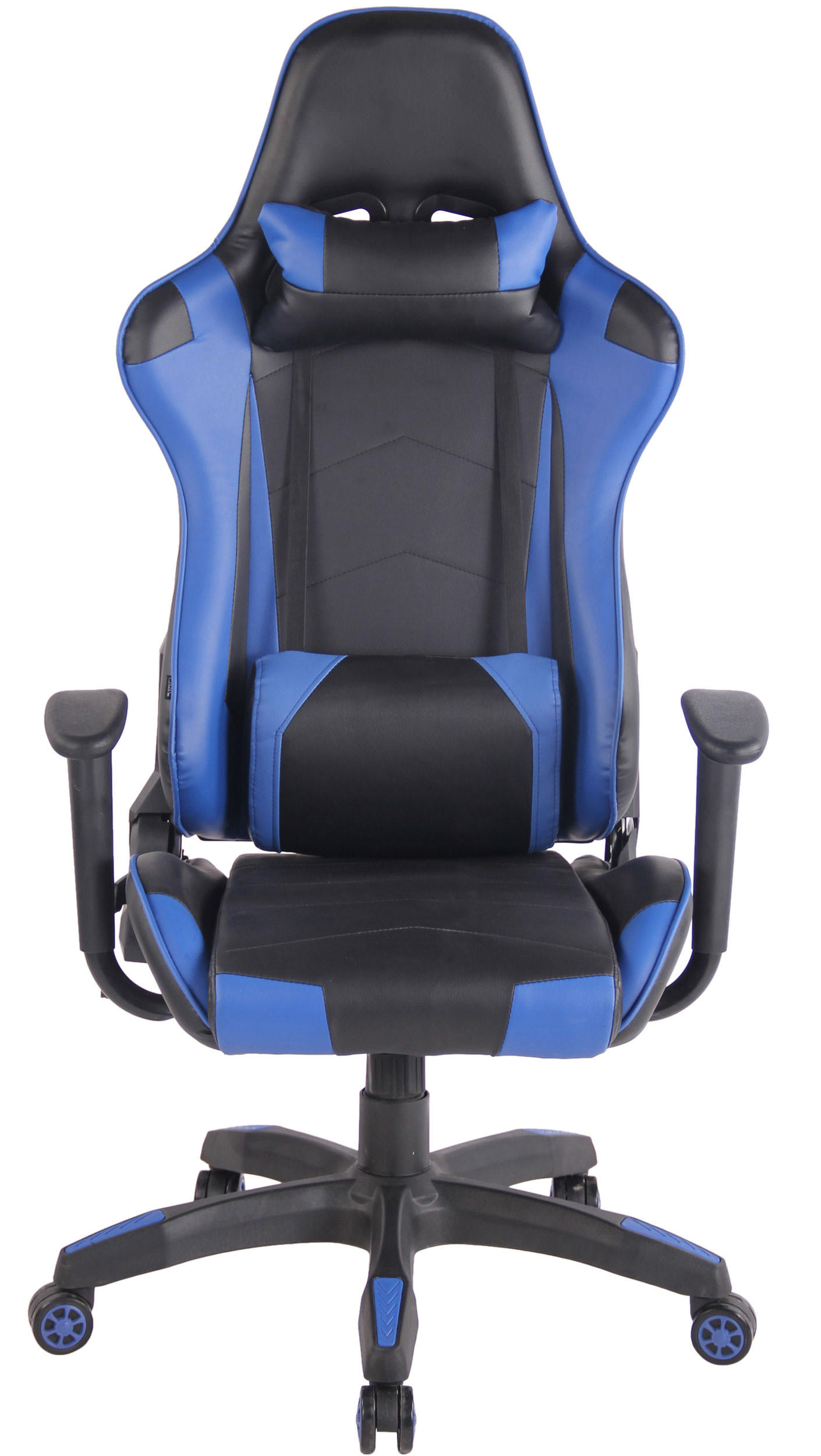 GAMINGSTUHL Lederlook schwarz/blau - Chromfarben/Blau, Kunststoff/Textil (65/128/50cm) - CLP