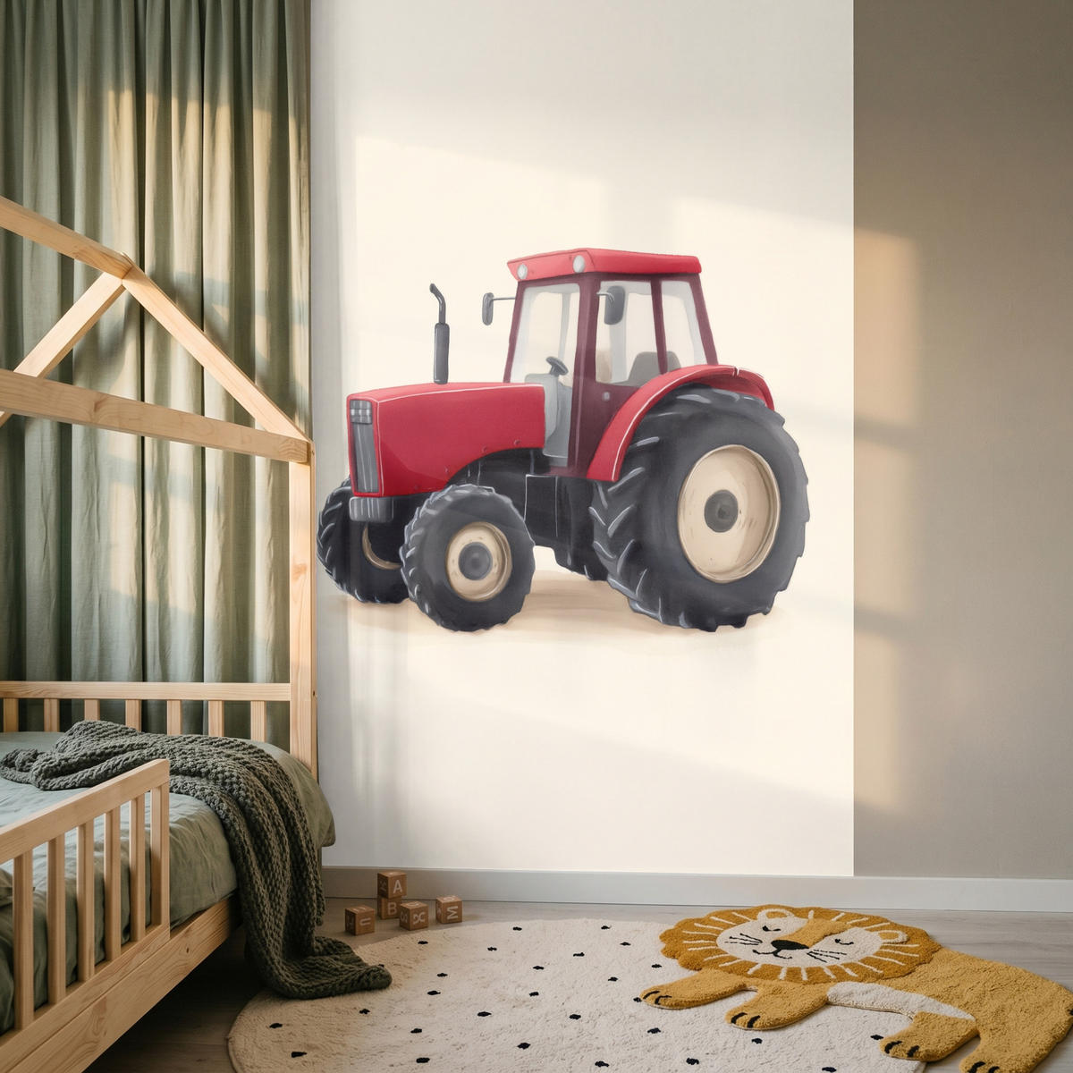 KINDERTAPETE - Traktor - Minimalistisch - Illustration - Rot - 140x200 cm - Rot, Papier (140/200cm) - OnlyWow