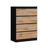 KOMMODE mit 4 Schubladen, Farbe: Schwarz / Wotan-Eiche, A: 70 x 101 x 39 cm - Eiche Wotan/Schwarz, Holzwerkstoff (70/101/39cm) - 3XE LIVING