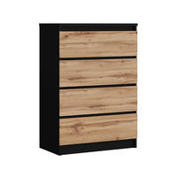 KOMMODE mit 4 Schubladen, Farbe: Schwarz / Wotan-Eiche, A: 70 x 101 x 39 cm - Eiche Wotan/Schwarz, Holzwerkstoff (70/101/39cm) - 3XE LIVING