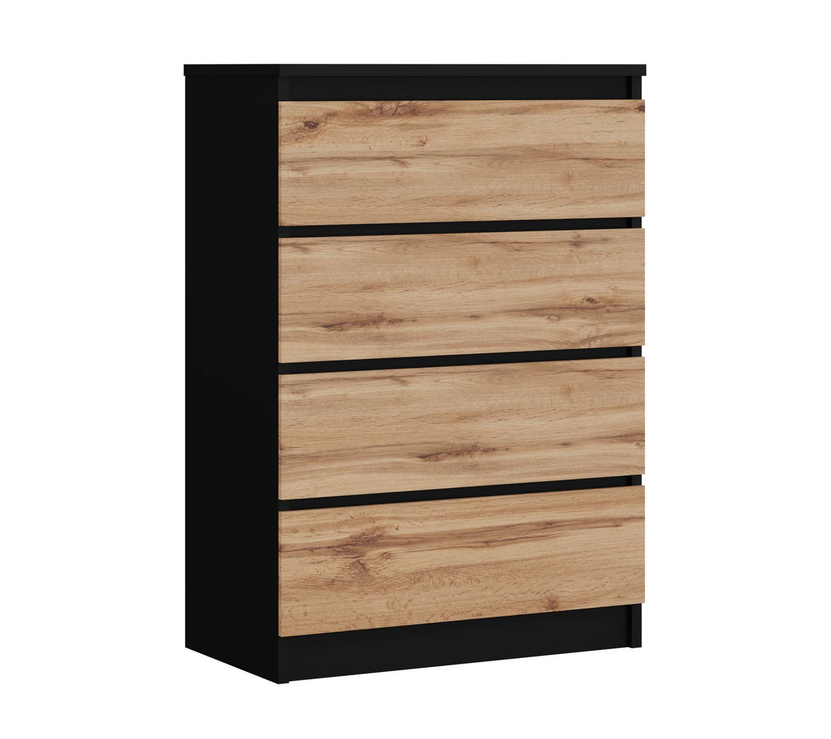 KOMMODE mit 4 Schubladen, Farbe: Schwarz / Wotan-Eiche, A: 70 x 101 x 39 cm - Eiche Wotan/Schwarz, Holzwerkstoff (70/101/39cm) - 3XE LIVING