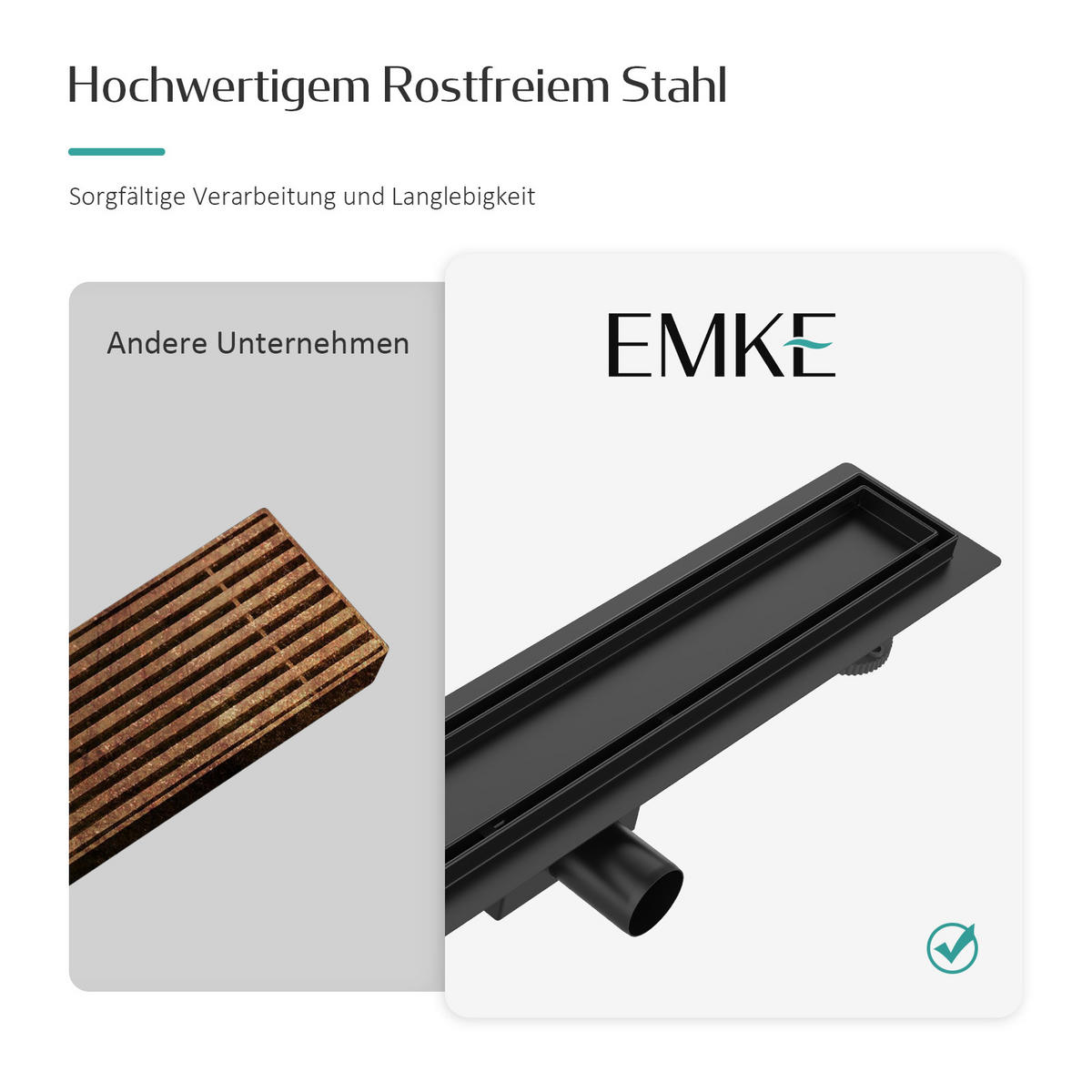 DUSCHRINNE Edelstahl Schwarz 80 / 11 cm - Schwarz, Metall (11/9/80cm) - EMKE