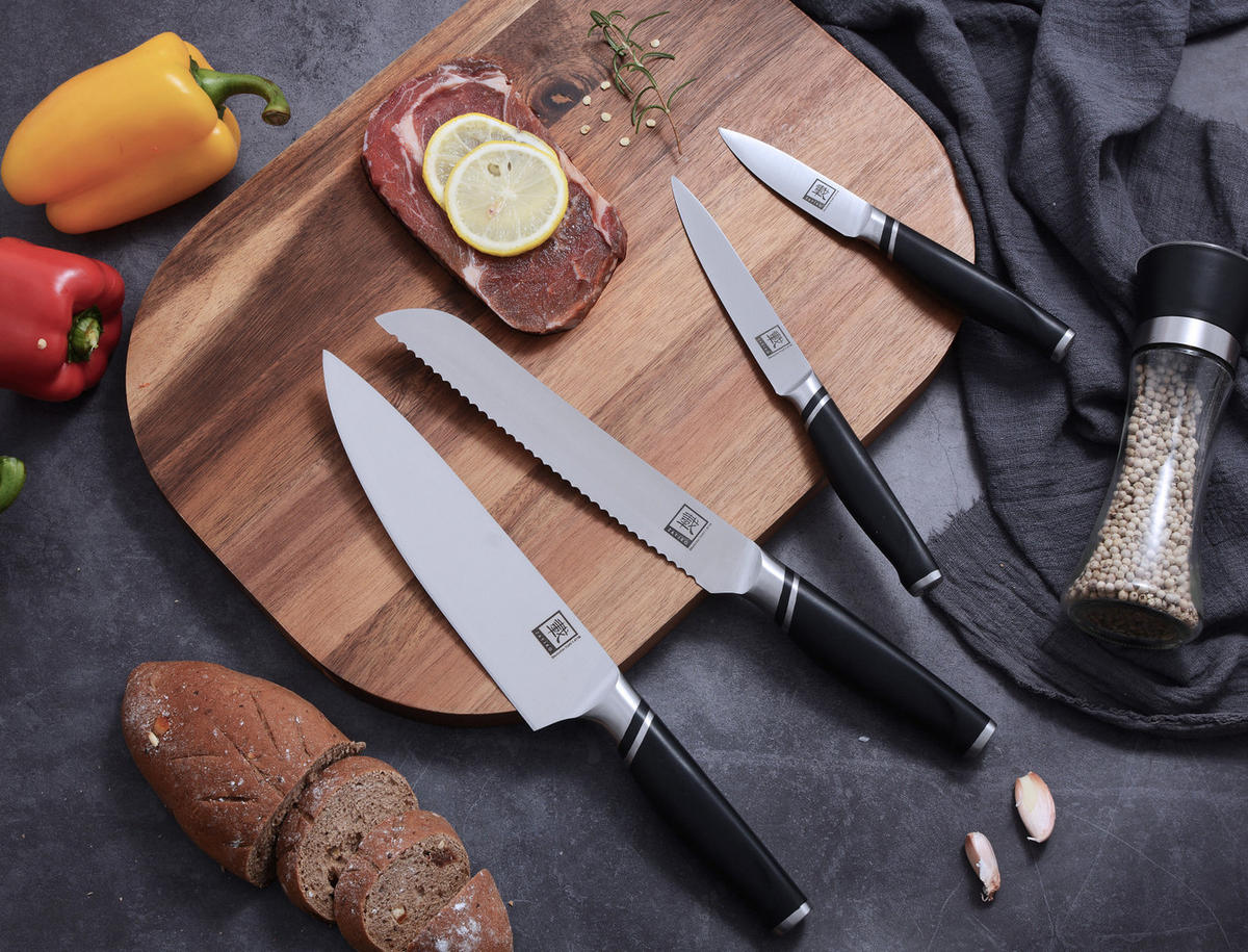 4ER KÜCHENMESSER-SET 8,5–20,5 cm - Schwarz, Metall - Zayiko