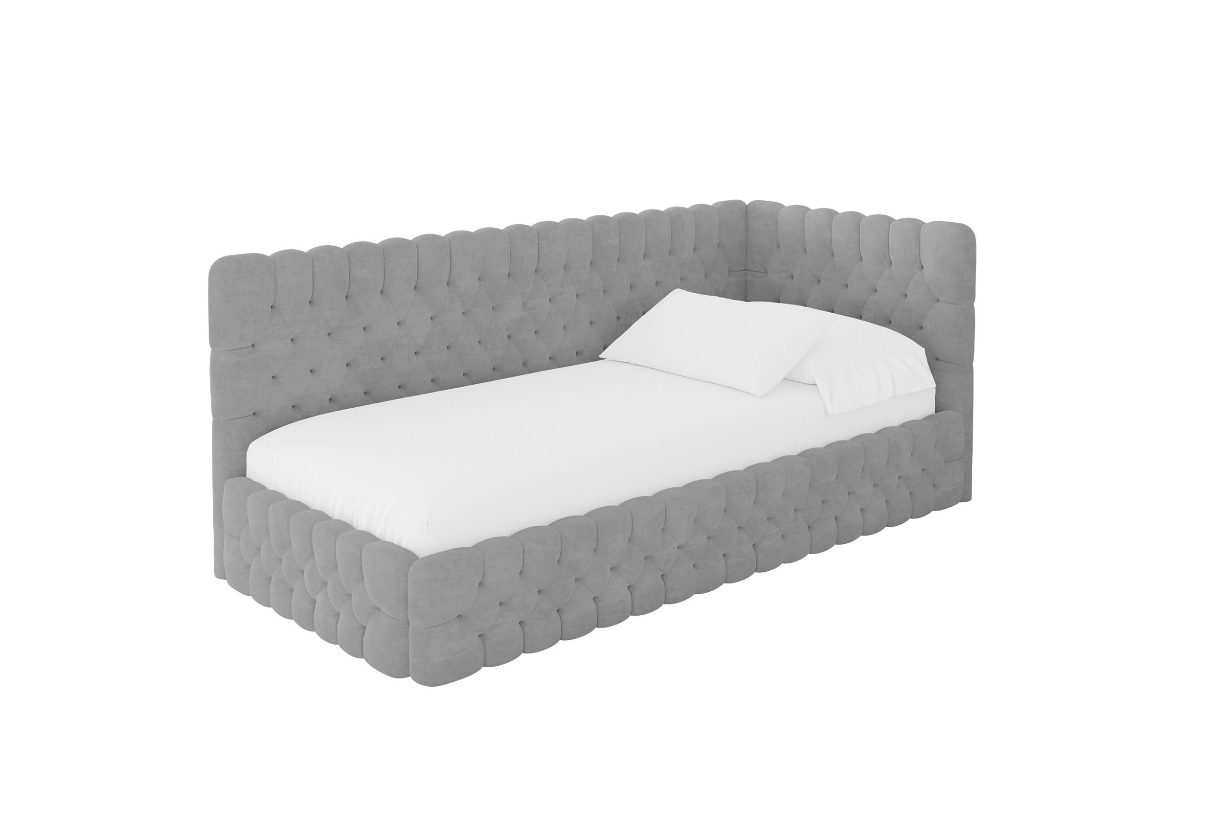 EINZELLBETT Jugendbett mit Bettkasten, Links - MULY 90x200 Grau - Hellgrau, Holzwerkstoff/Textil (90/200cm) - ALTDECOR