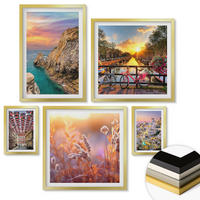 WANDBILDER 5er Set - 50x50 cm & 20x30 cm & 40x60 cm Goldrahmen - Sonnenuntergänge am Meer - Goldfarben, Kunststoff (40/60cm) - ArtPrintCave