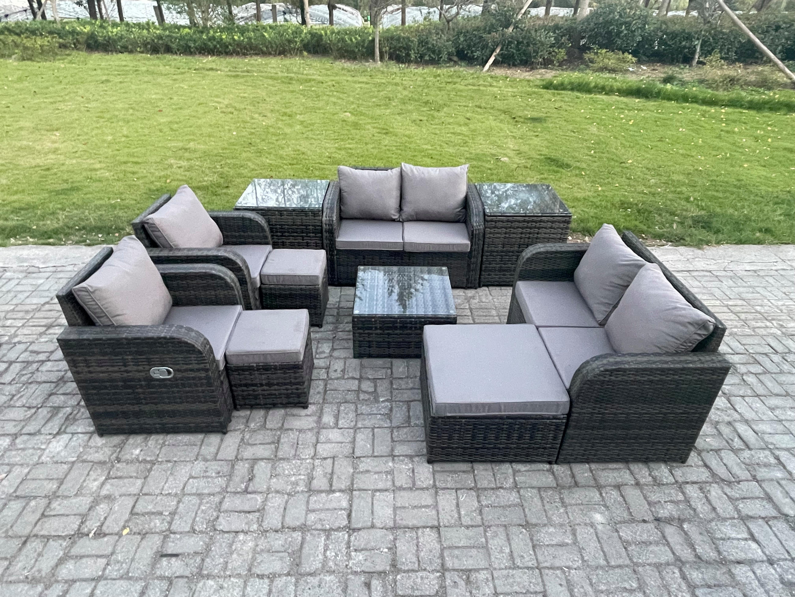 GARTENMÖBELGARNITUR Polyrattan Dunkelgrau 9-Sitzer - Dunkelgrau, Metall - Fimous