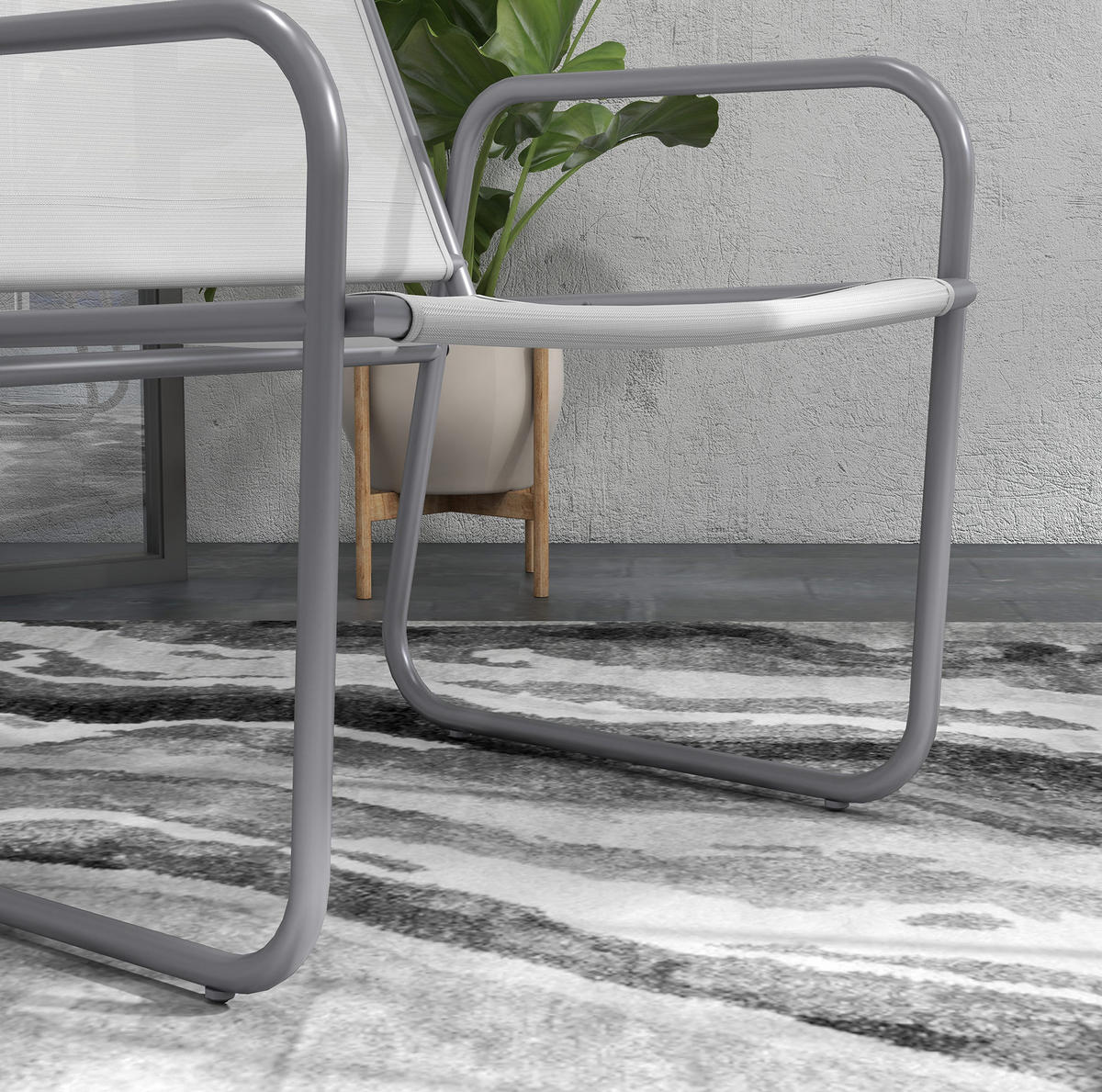3-TEILIGES Gartenmöbel-Set aus Metall mit Netzstoff & Couchtisch - Grau, Metall - Modfu