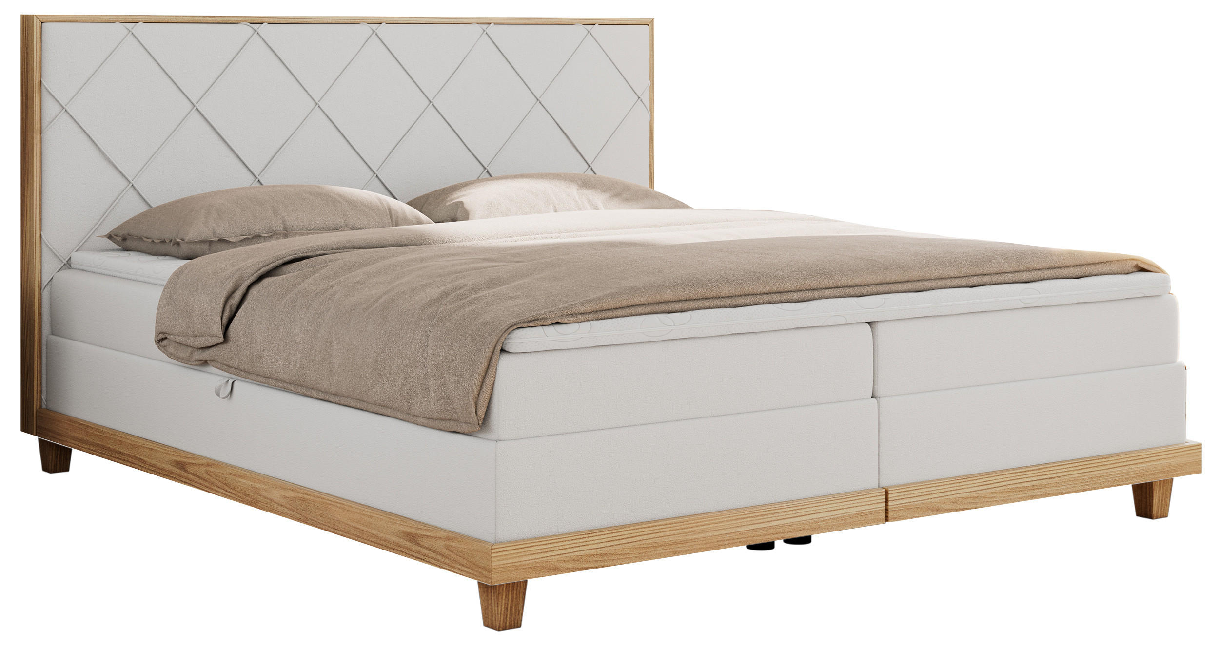 BOXBETT CAICOS 180/200 - Weiß Kunstleder - H4 - Weiß, Holz/Textil (180/200cm) - MKS