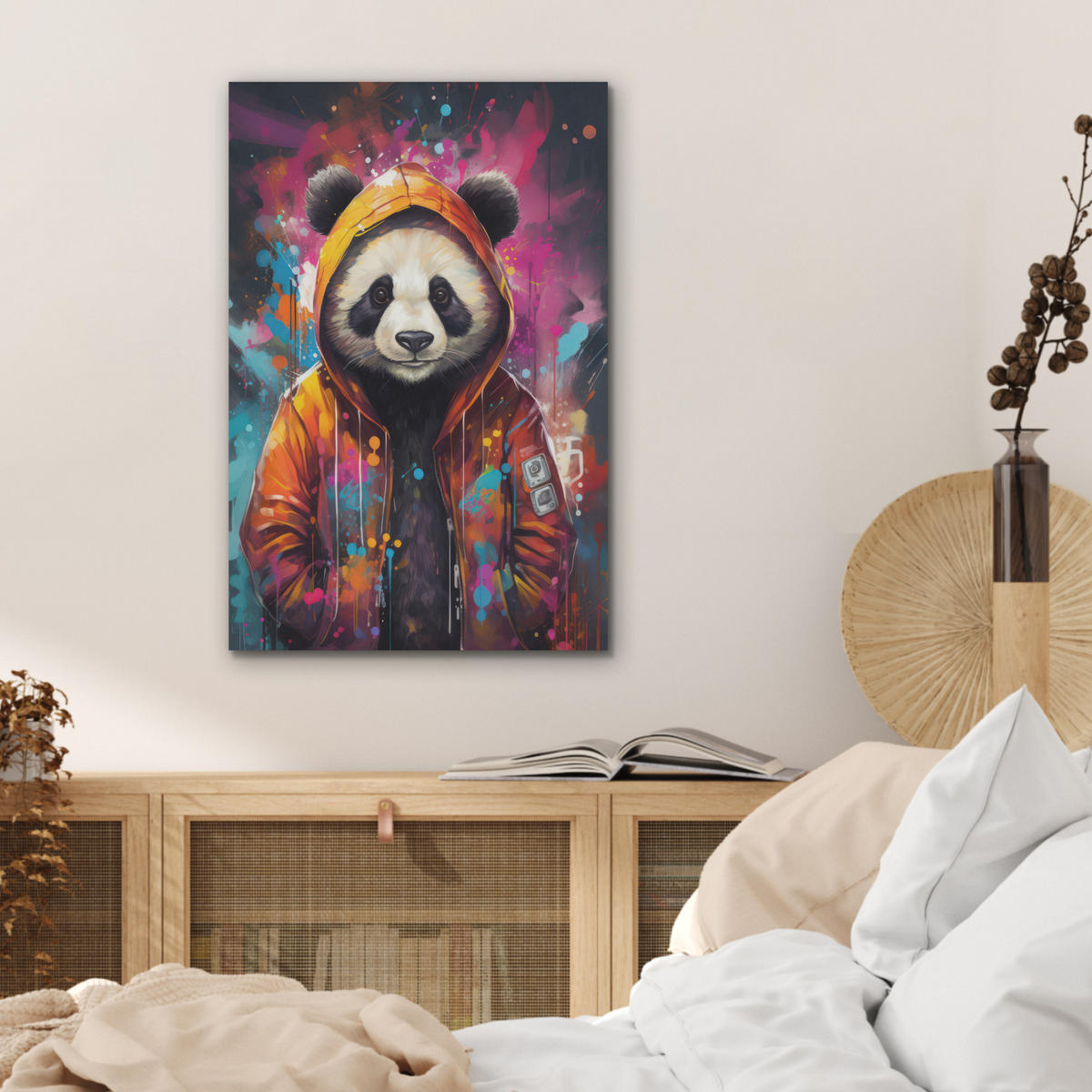 AKUSTIKBILD Panda - Jacke - Graffiti - Orange Kunstdruck Schlafzimmer 50x70 cm - Orange, Kunststoff (50/70/0.9cm) - MuchoWow