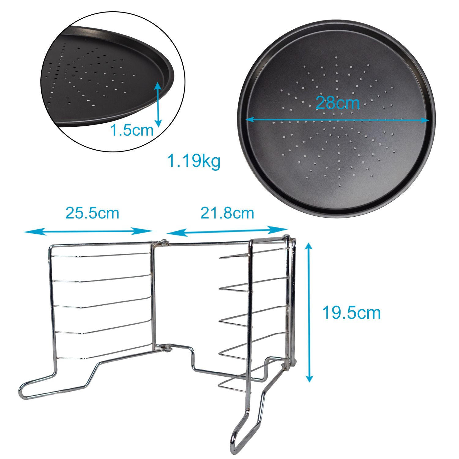 PIZZA BLECH SET - Schwarz, Metall (21.8/19.5/32.1cm) - Intirilife
