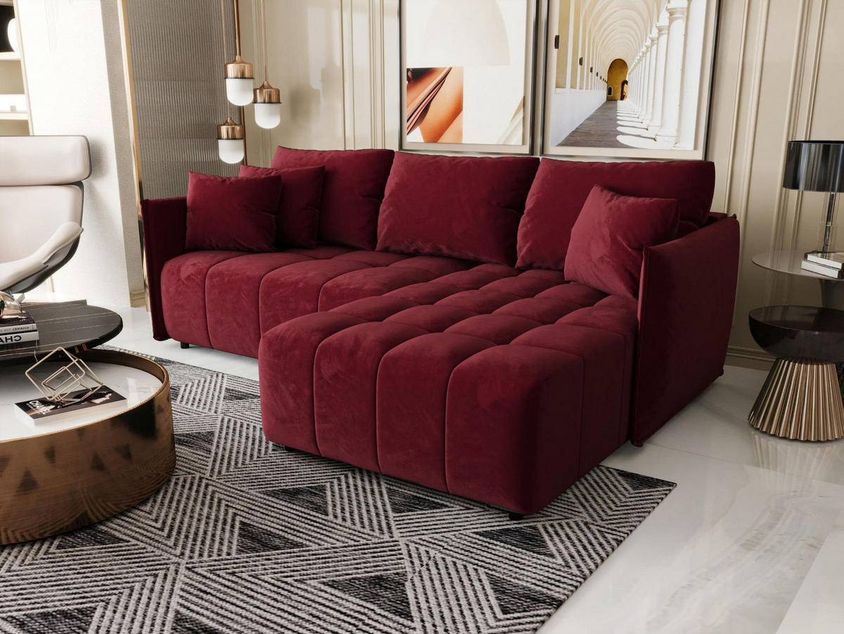 ECKSOFA CHICAGO rechts rot Velours Monolith 59 - Schlaffunktion, Bettkasten - Rot, Textil (245/184cm) - Cornero