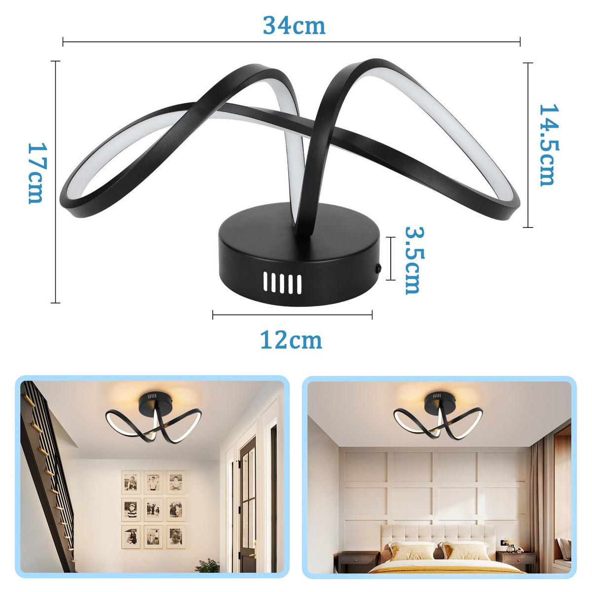 LED-DECKENLEUCHTE Marburg 34/14.5/17 cm - Schwarz, Metall (34/14.5/17cm) - Nettlife