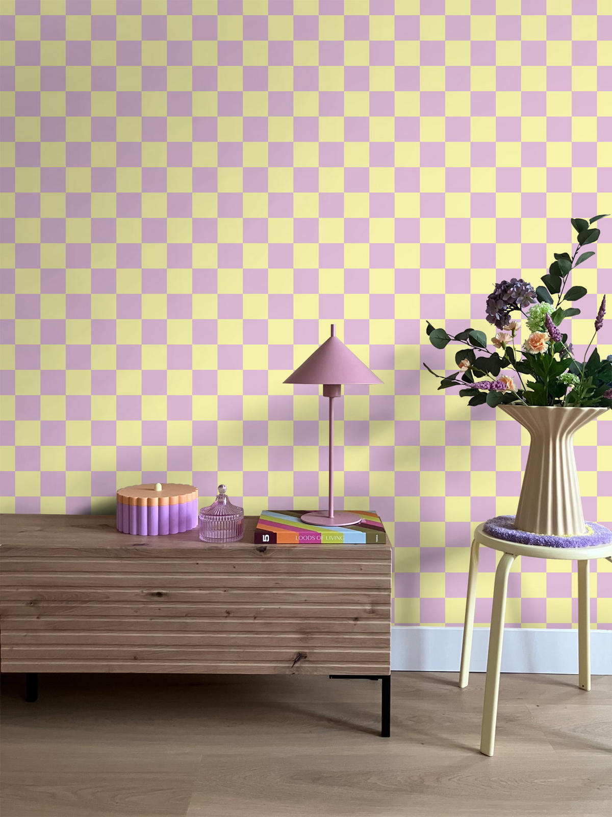 TAPETE Karomuster 53 cm x 10.05 m - Lila, Papier (53/1000cm) - ESTAhome