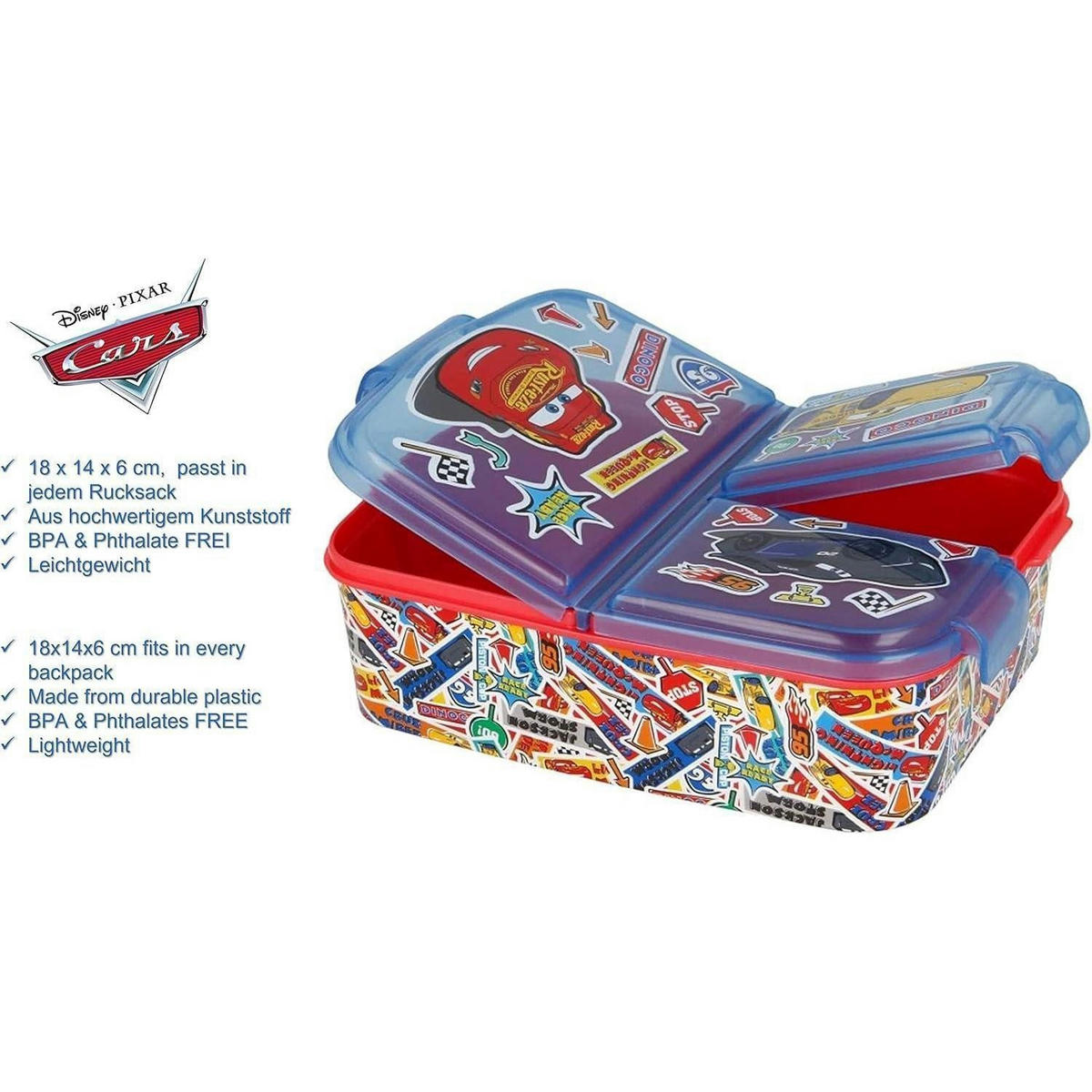 BROTDOSE Kinder mit Fächern Cars 18 cm - Multicolor, Kunststoff (14/6/18cm)