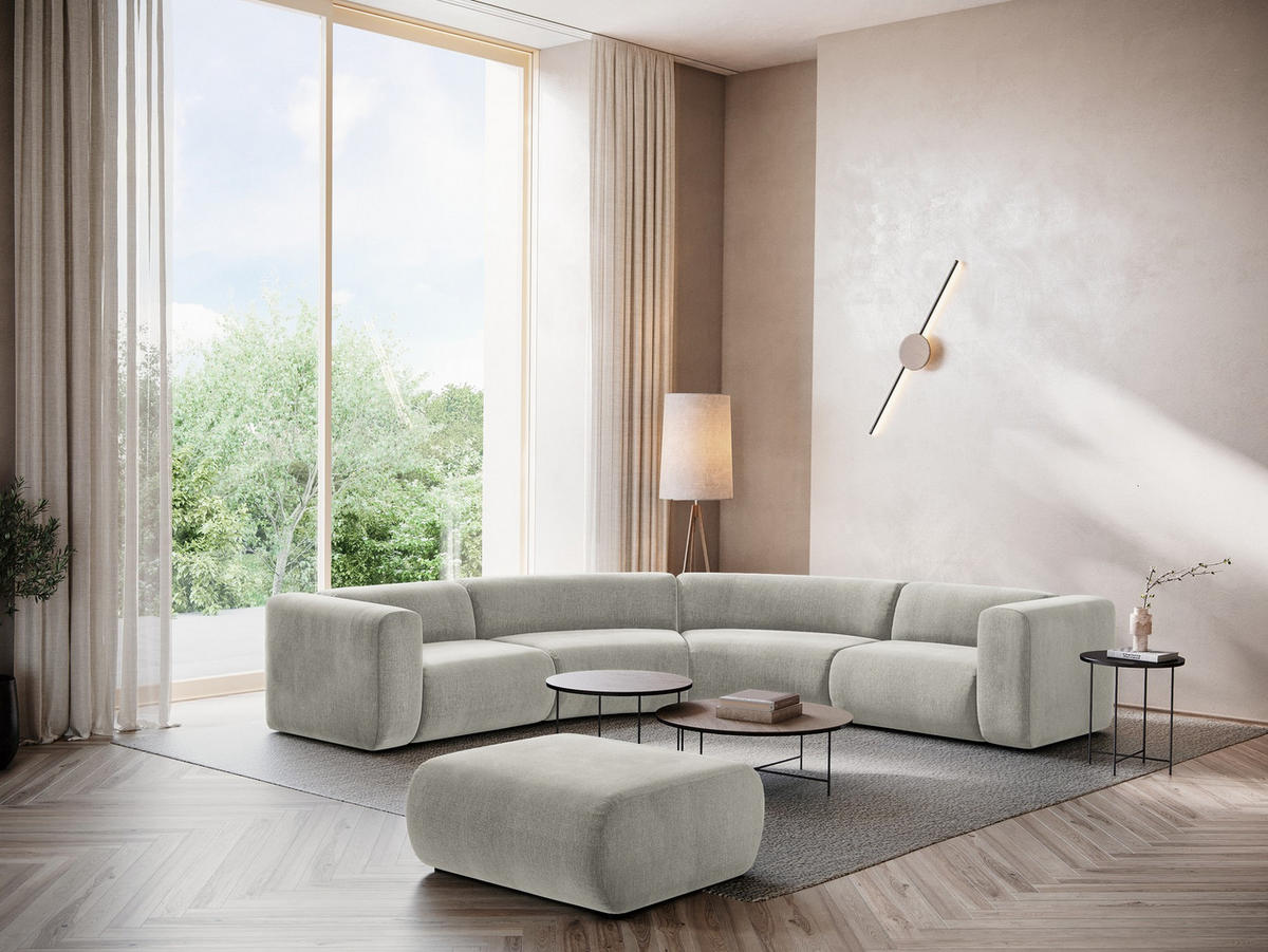 ECKSOFA Chenille Stoff Beige - Beige/Schwarz, Kunststoff/Textil (318/318cm) - Makamii