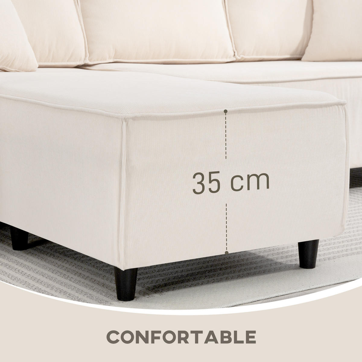 ECKSOFA Creme 3-Sitzer Cord 241/153/83 cm - Weiß, Textil (241/153cm) - PANGIVO