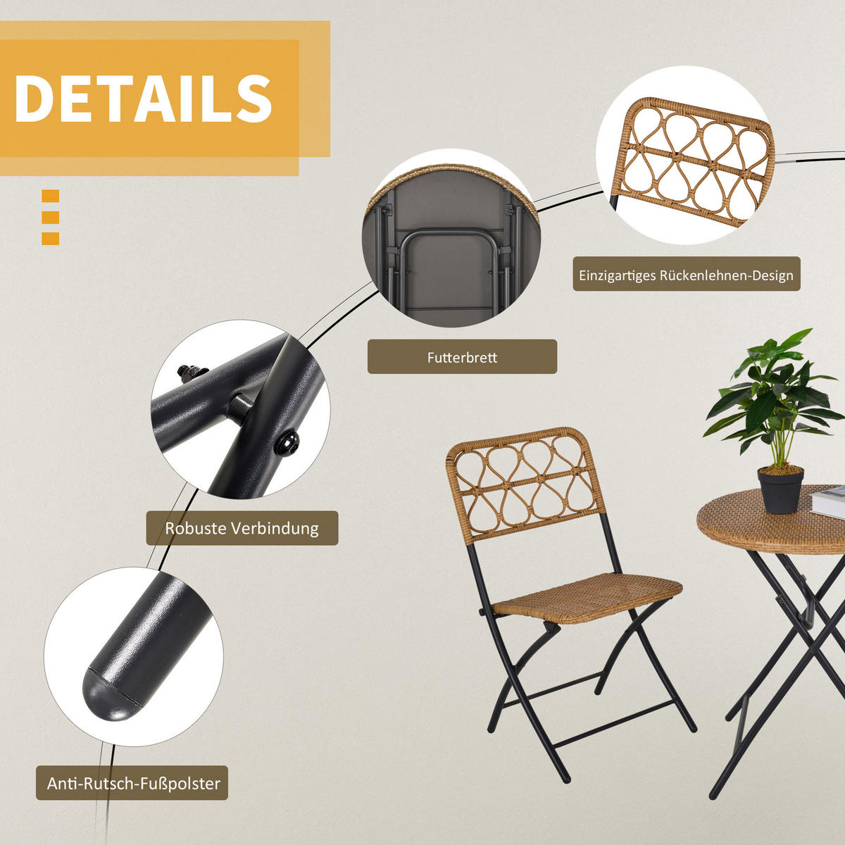 GARTENMÖBEL Set, Stahl, PE-Rattan, Natur - Naturfarben, Metall - Outsunny