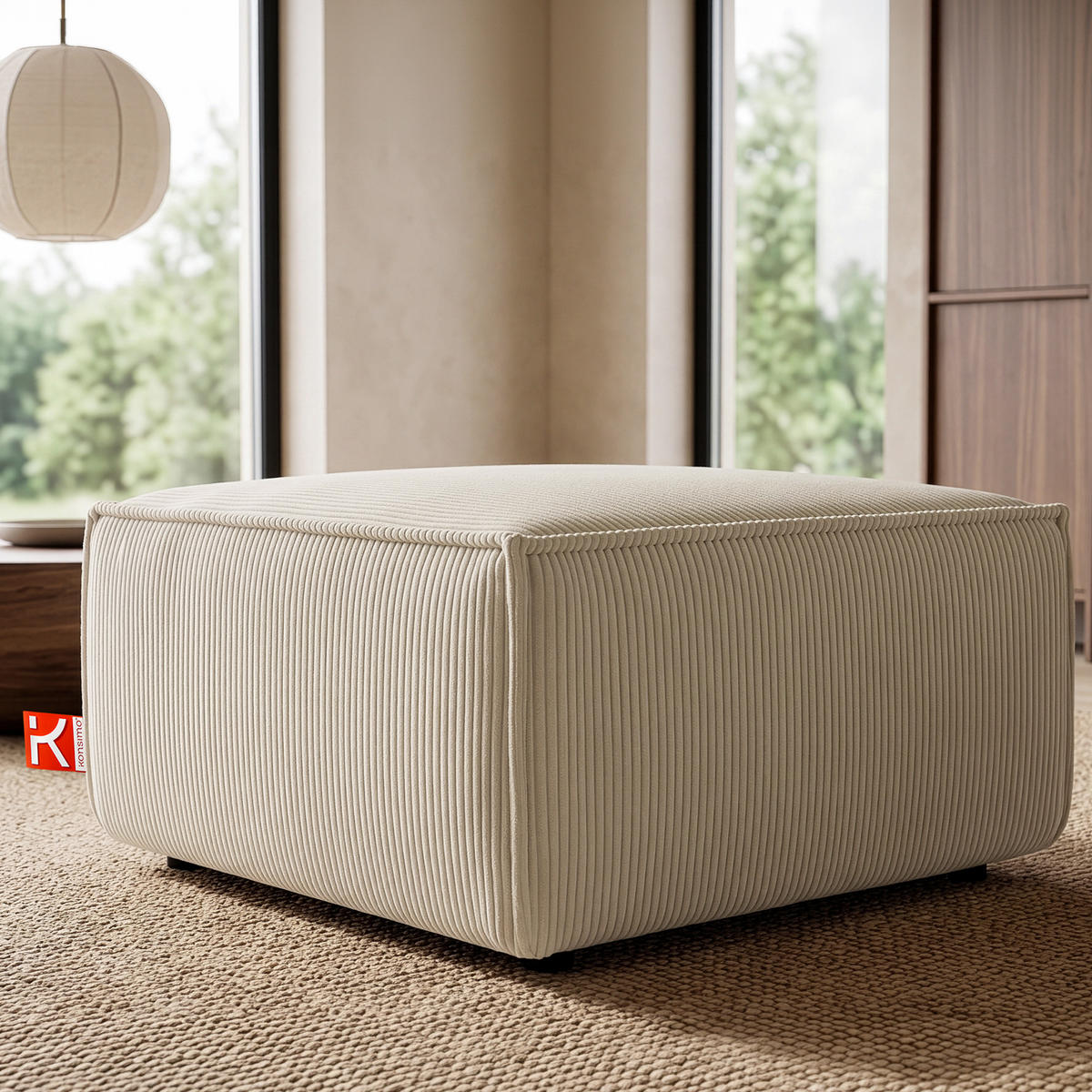 SITZPOUF NAPI gefederte Sitzfläche, creme - Creme/Schwarz, Textil (83/45/83cm) - KONSIMO®