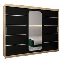 SCHWEBETÜRENSCHRANK 200/250/62 3-türig - Silberfarben/Schwarz, Holz/Kunststoff (250/200/62cm) - Abiks Möbel