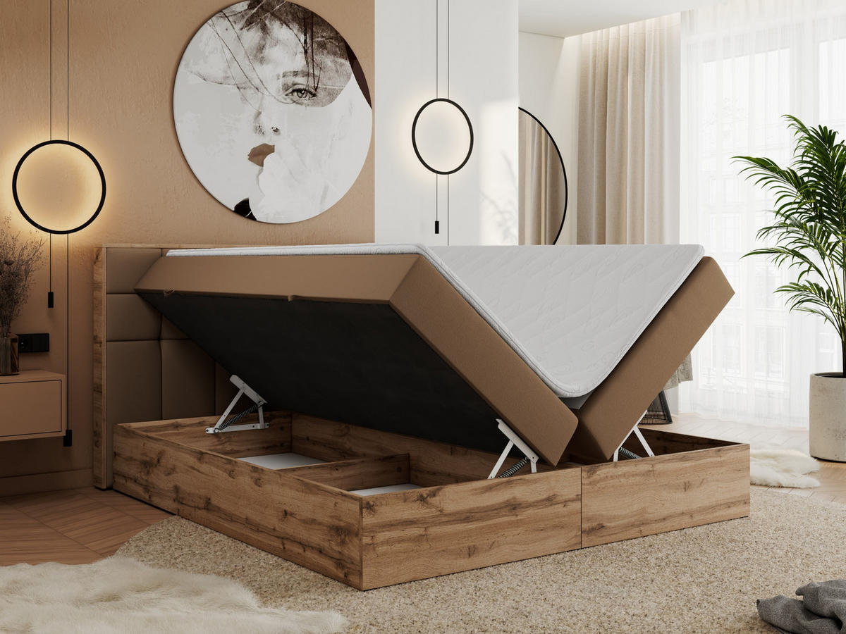 BOXBETT ALBERO 1 - 140/200 Braun Kunstleder - H4 - Braun, Holz/Textil (140/200cm) - MKS