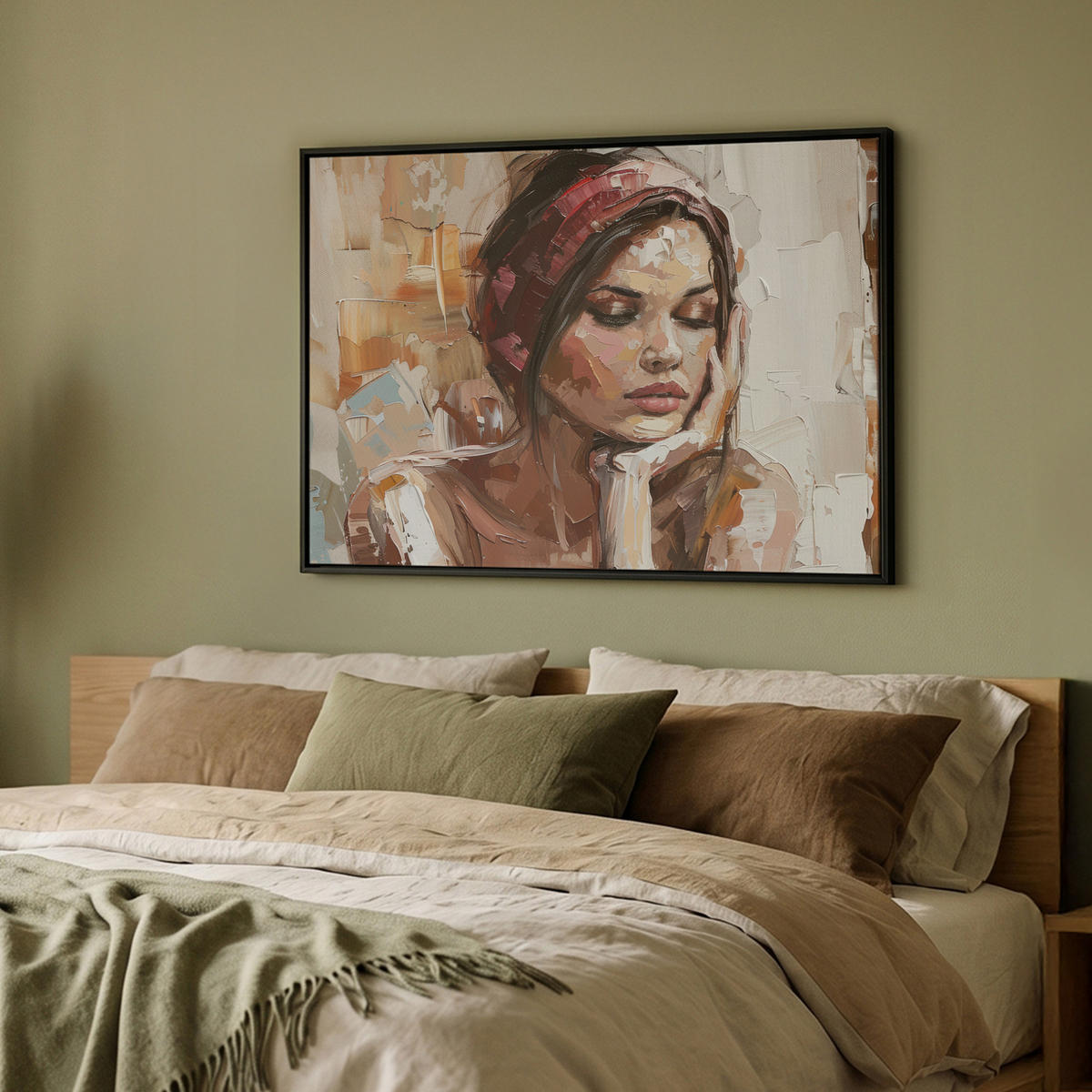 LEINWAND Bilder mit Rahmen - Frau - Lackierung - Porträt - Modern - 100x70 - Altrosa, Textil (100/70cm) - MuchoWow