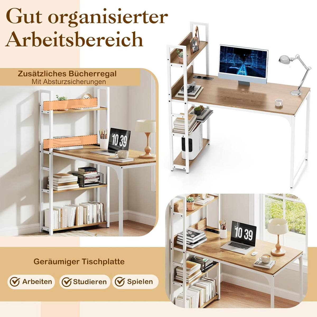 DATORBORD Natur - Naturfärgad, Träbaserade material (65/120/130cm) - COSTWAY