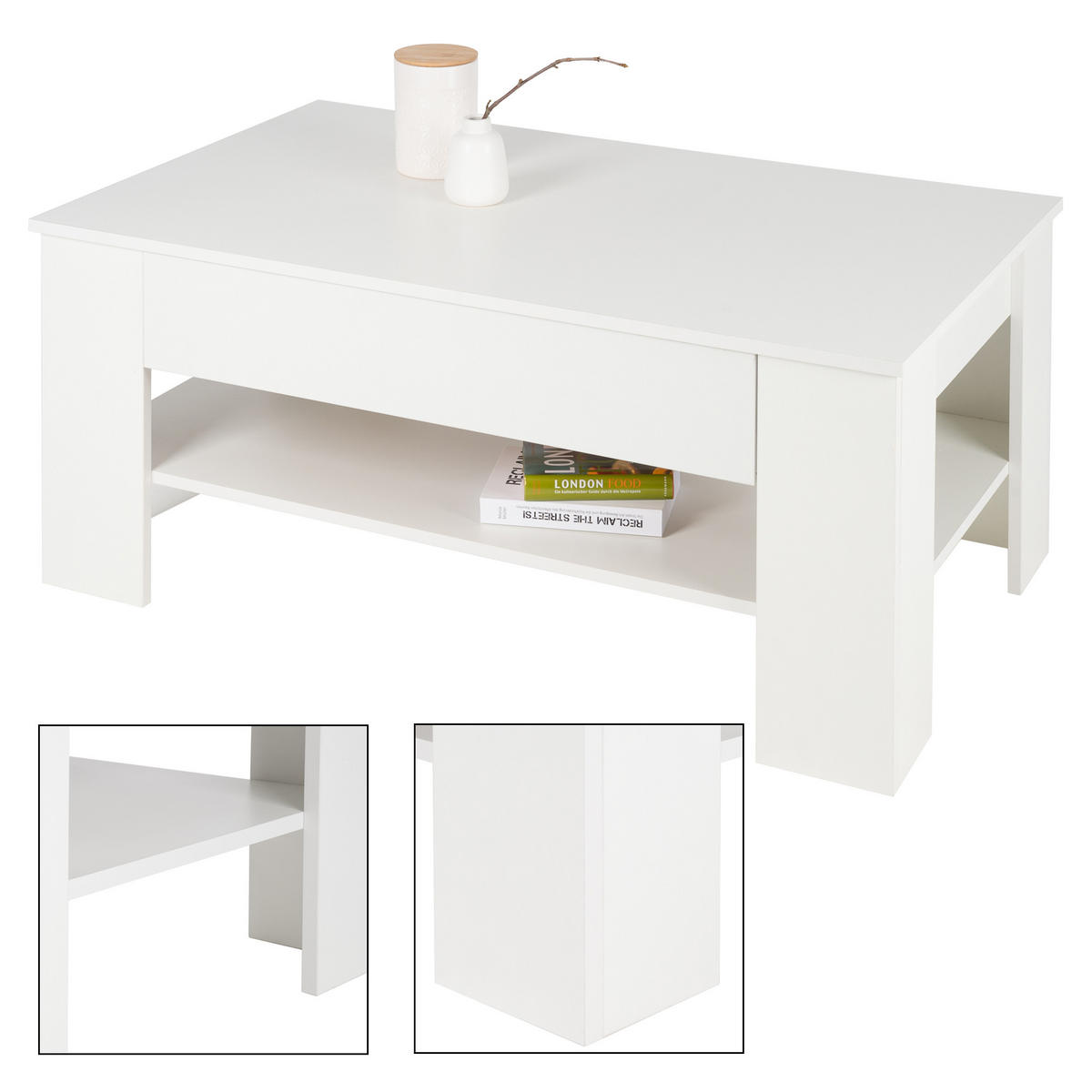 COUCHTISCH rechteckig Weiß 110/65/48 cm - Weiß, Holzwerkstoff (65/48/110cm) - ML-DESIGN