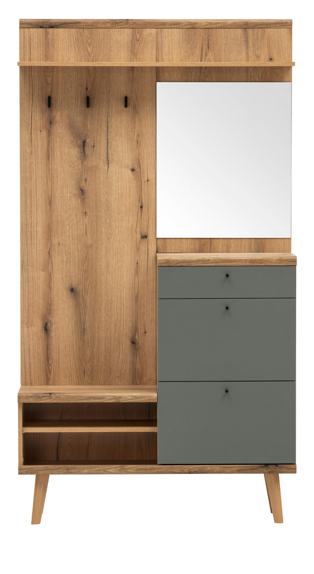 GARDEROBEN-SET Evoke Eiche, Salbei, Kompaktgarderobe skandinavisch 110 x 200 cm - Eichefarben/Salbeigrün, Glas/Holz (110/200/34cm) - Furn.Design
