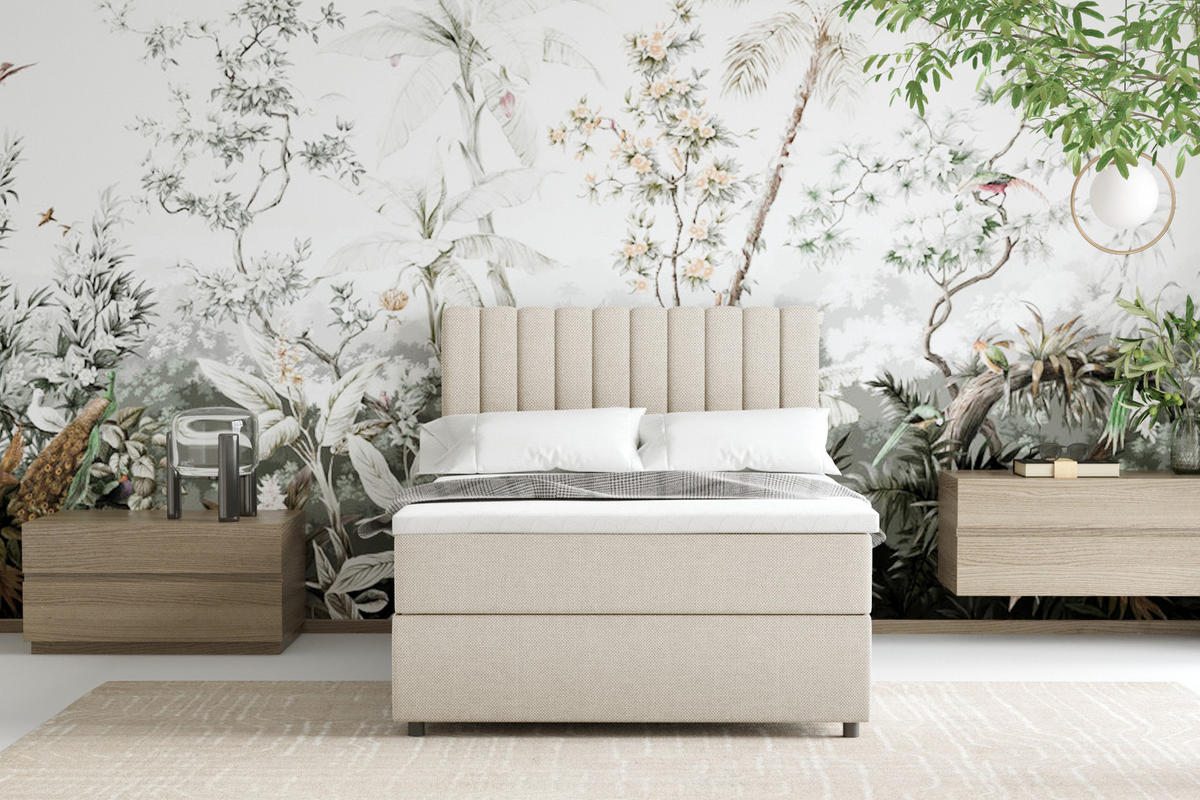 BOXBETT Everest 120 x 200 cm Einzelbett mit hochwertiger Bonell-Matratze und Topper - Beige, Holz (120/200cm) - Panda Möbel