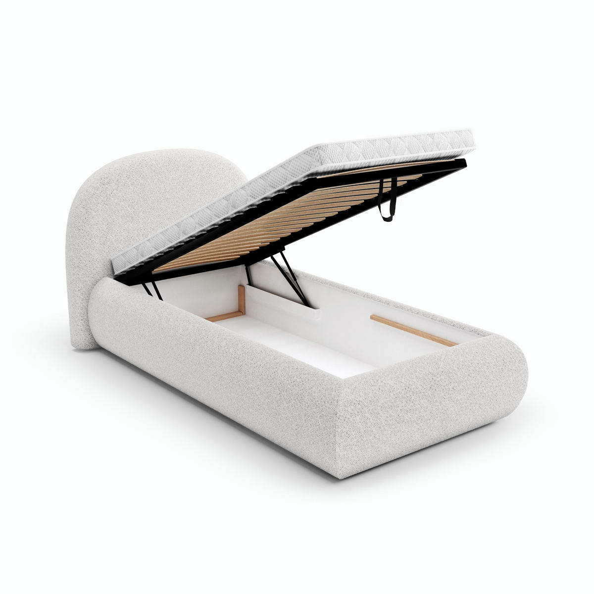 POLSTERBETT Motti 90x200, Einzelbett mit Bettkasten und Schaumstoffmatratze 10 cm, Creme - Creme, Holzwerkstoff (90/200cm) - Beautysofa