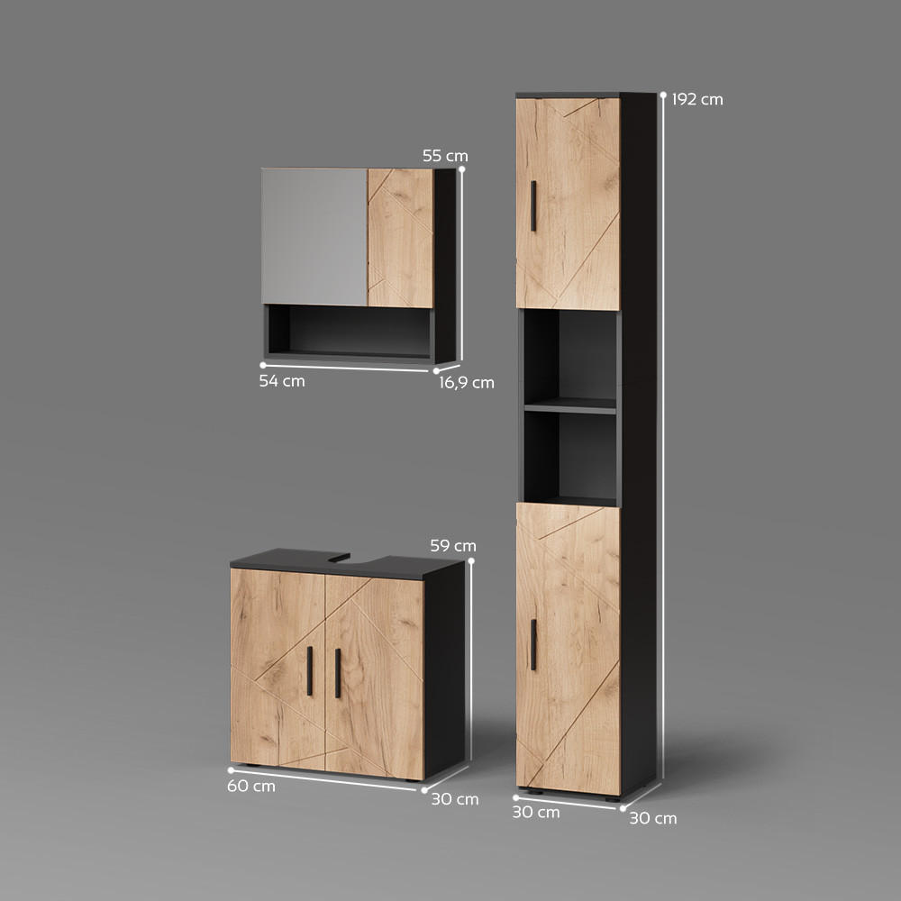 Thumbnail - Livinity® Badmöbel-Set, Honigeiche, Holzwerkstoff, 13 Fächer, 6 Schubladen, Rechteckig, 60x192x30 cm, Badezimmer, Badmöb...