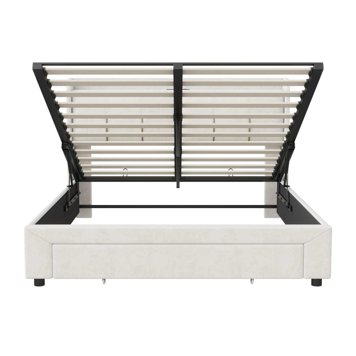 POLSTERBETT 140 x 200 cm, mit USB-Anschluss und LED-Beleuchtung, 2 Schubladen und hydraulischem Stauraum, beige, Samt. - Beige, Holz (140/200cm) - WoodenAura