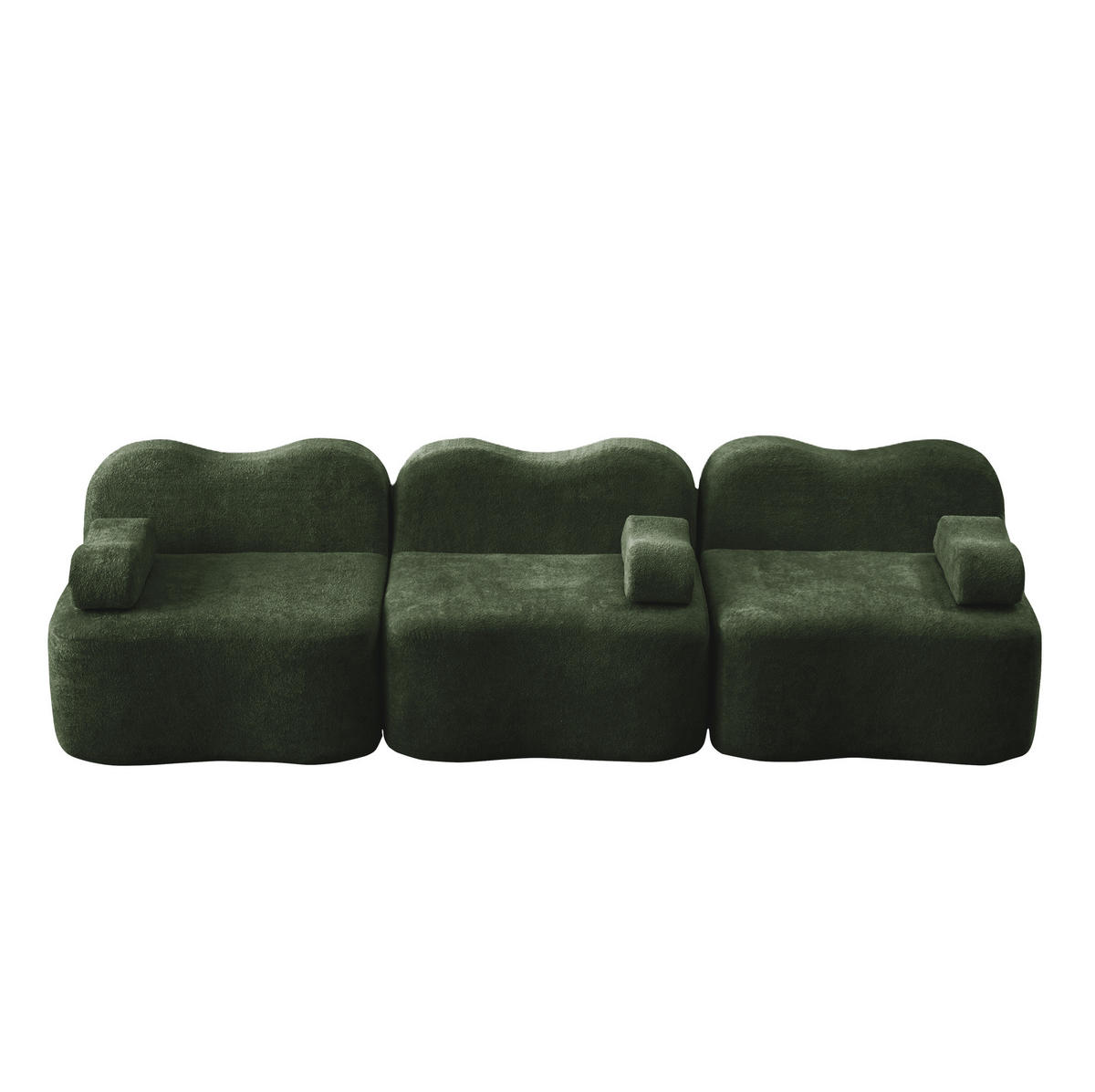 3-SITZER-SOFA aus Samt Grün mit tiefer Sitzfläche, Wellenform und flexiblem Hocker - Grün, Textil (288/70/98cm) - Modfu