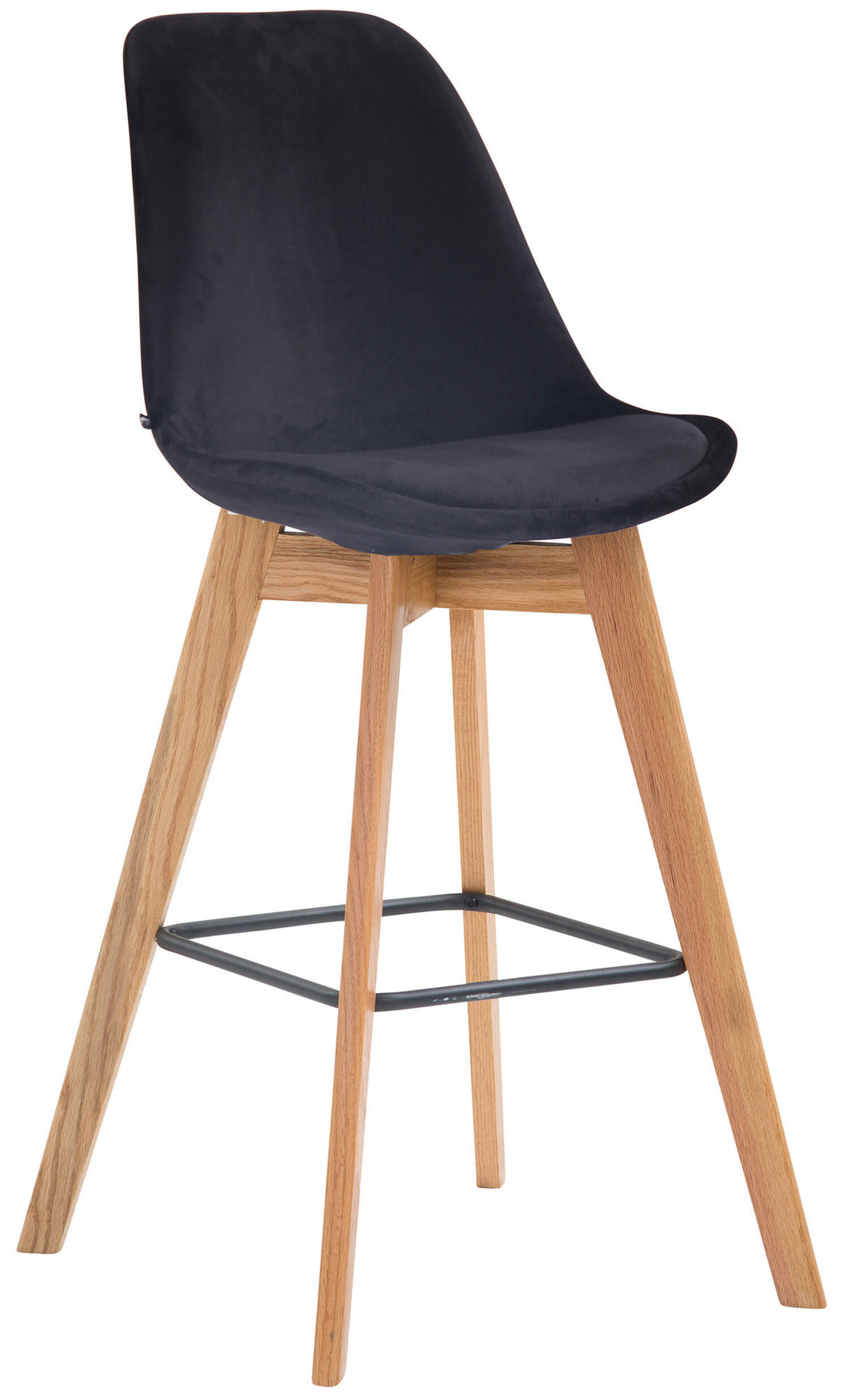 BARHOCKER Medoc, Gestell Natura, Samt Schwarz - Schwarz/Naturfarben, Holz/Textil (48/100/56cm) - TPFLiving