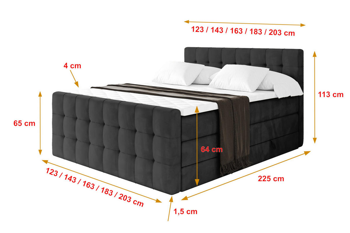 BOXSPRINGOVÁ POSTEL s matrací H3/H4 - IGAN-Z KING - 180x200 cm Černá - černá, kompozitní dřevo (183/200cm) - ALTDECOR