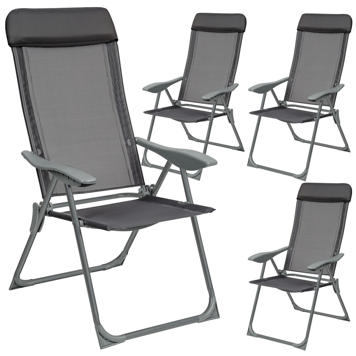 GARTENSTUHL Maurine 4er Set, 73 x 59 x 110 cm, anthrazit - Anthrazit, Metall (59/110/73cm) - tectake