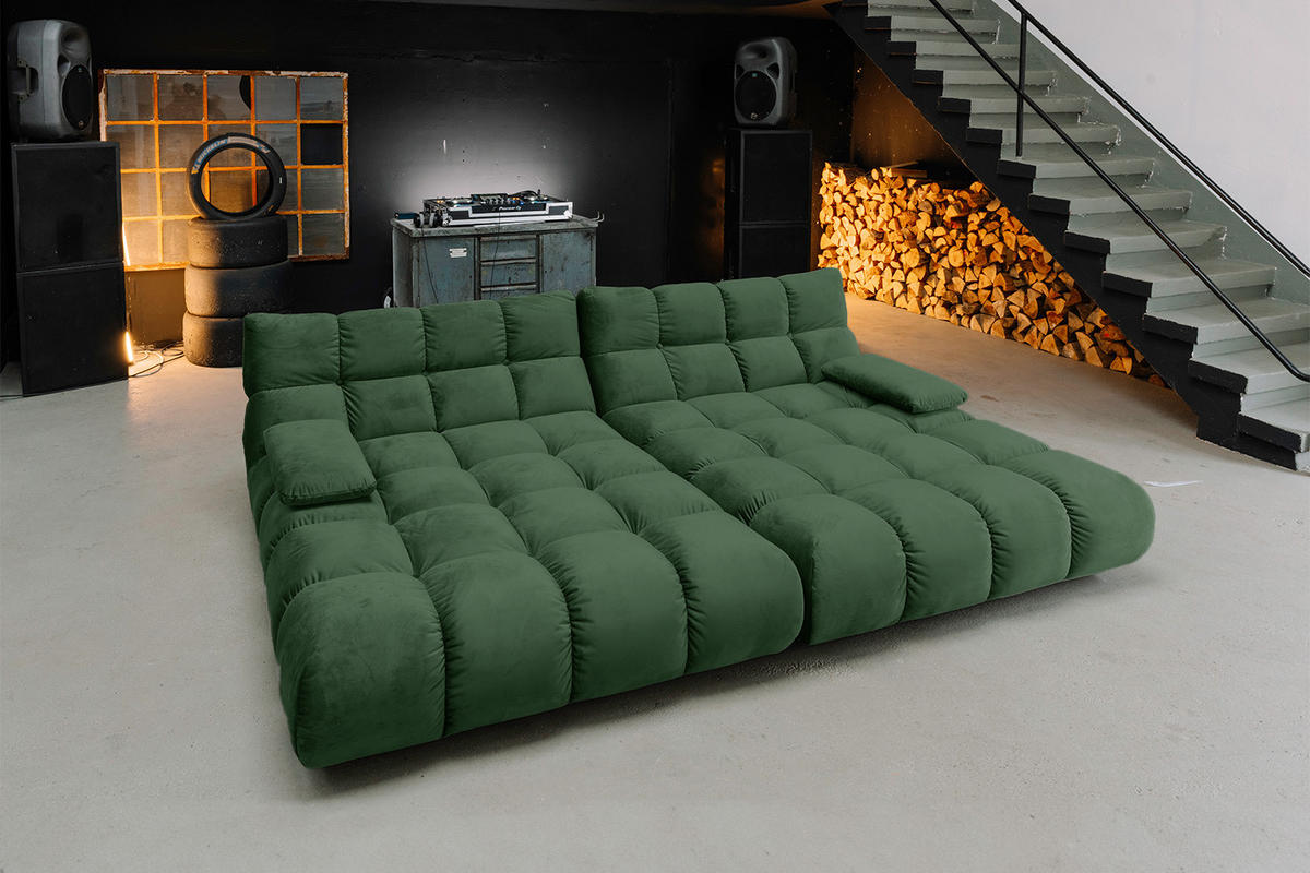 BIG SOFA VIVIEN Smaragdgrün Velvet - Smaragdgrün/Schwarz, Kunststoff/Textil (296/85/178cm) - KAWOLA