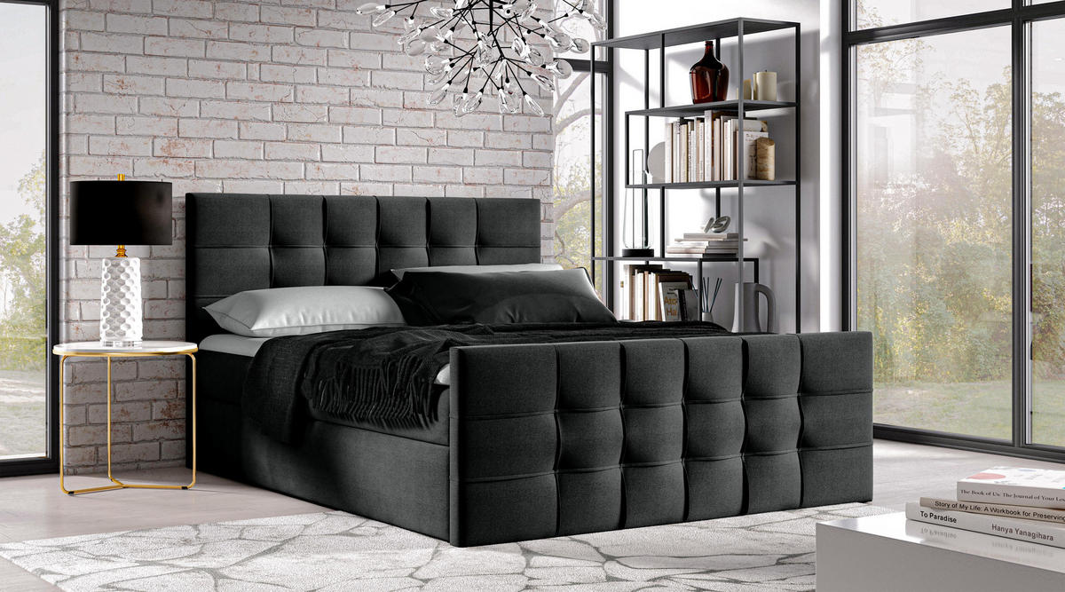 BOXBETT Ambusio 180/200 cm in Schwarz – mit Bettkasten und Topper - Schwarz, Holz/Holzwerkstoff (180/200cm) - AX Living