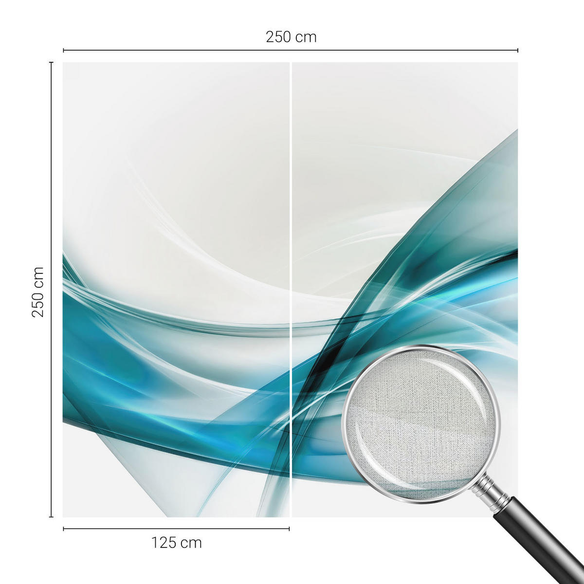 FOTOTAPETE 250x250 cm - Blaue Wellen - Weiß, Textil (250/250cm) - Wallfluent