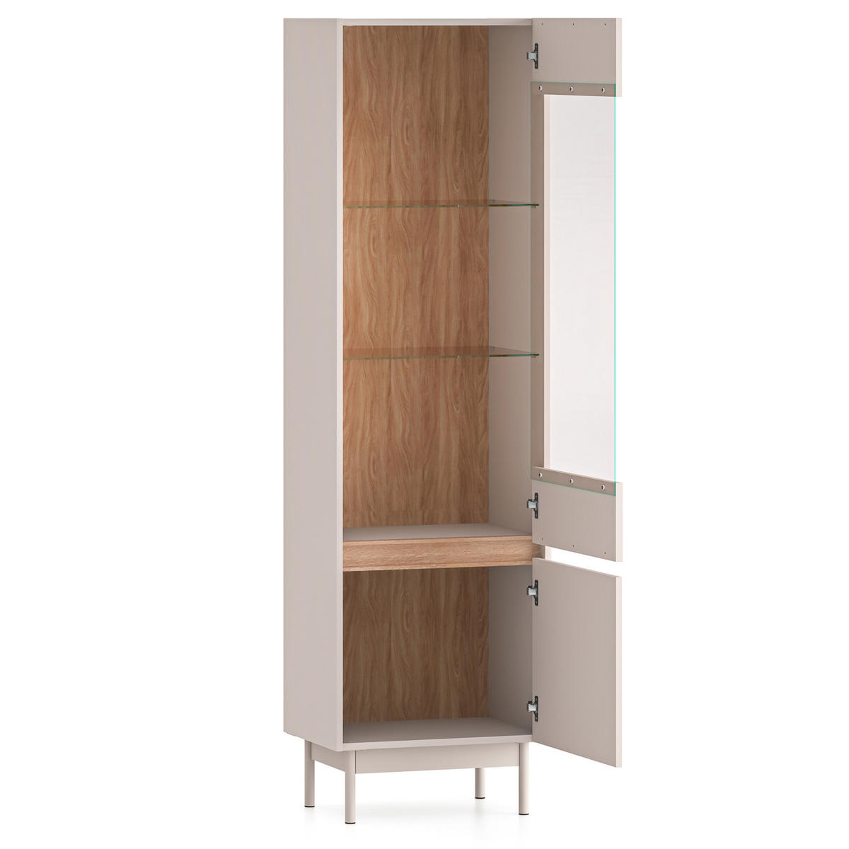 VITRINENSCHRÄNK NALIA, Vitrine, Creme/Eiche - Eichefarben/Creme, Glas/Holzwerkstoff (55/193/40cm) - KONSIMO®