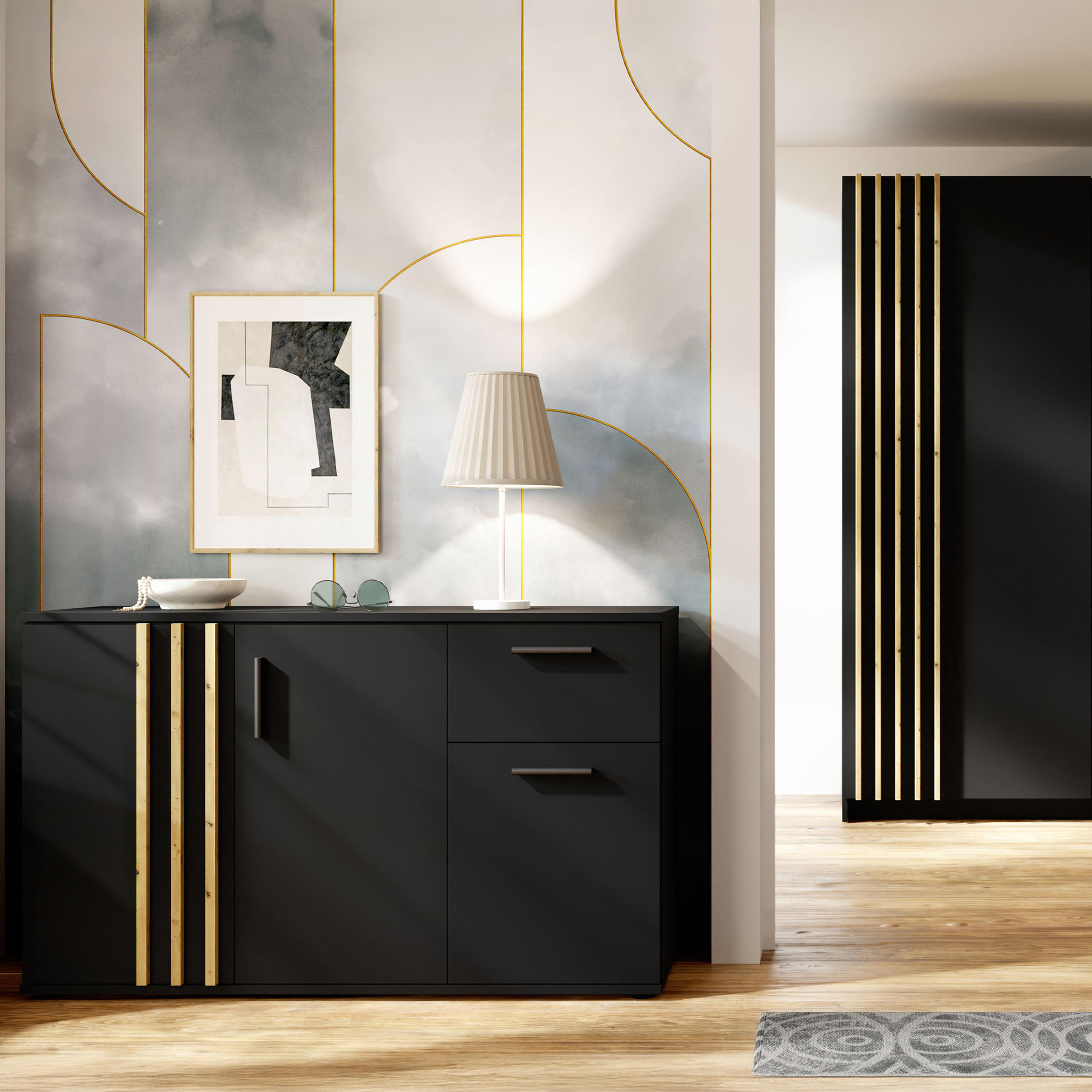 KOMMODE FERIO Kombikommode, Modern - Schwarz, Holzwerkstoff (120/73/35cm) - KONSIMO®