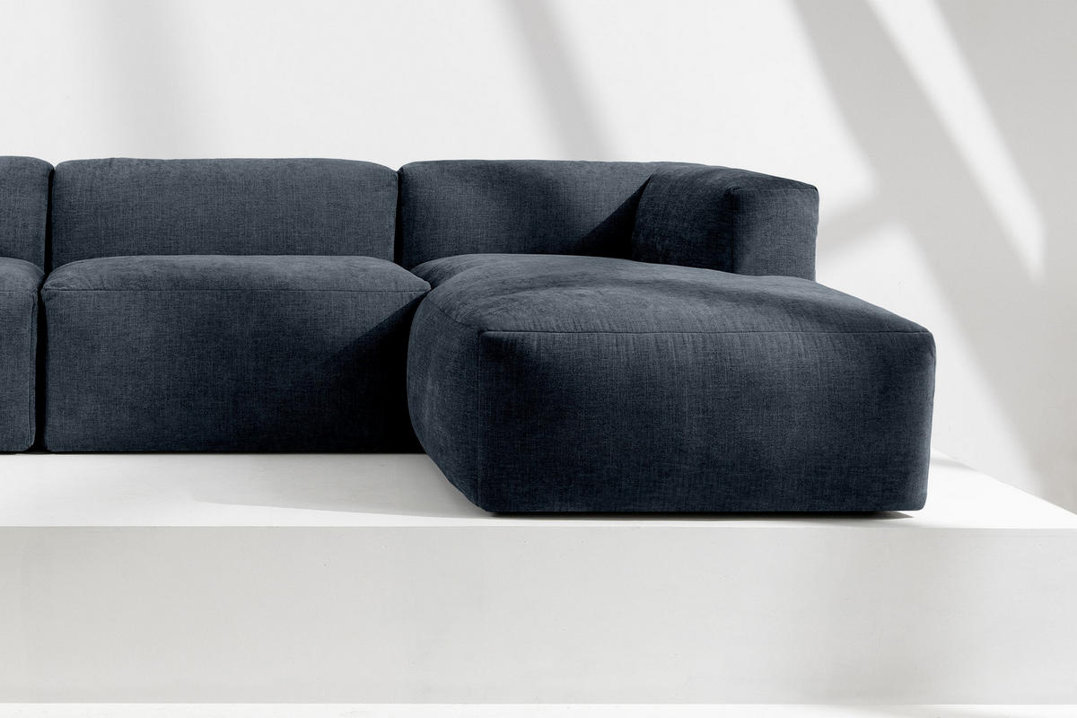 ECKMODULSOFA-RECHTS BUFFO 6-Sitzer mit extrem weicher Sitzfläche, Gewebestoff, dunkelblau - Dunkelblau, Textil (377/180cm) - KONSIMO®