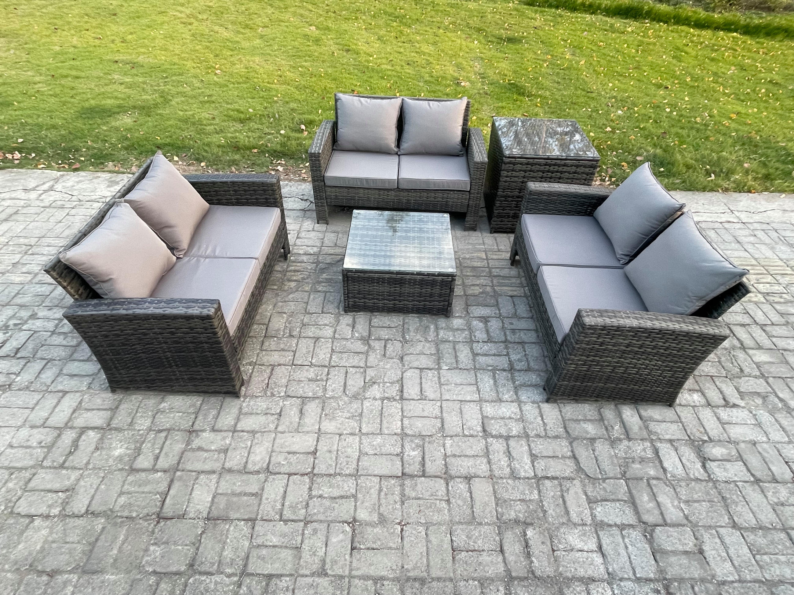 GARTENMÖBEL-SET mit Kissen Polyrattan Dunkelgrau 6-Sitzer - Dunkelgrau, Metall - Fimous