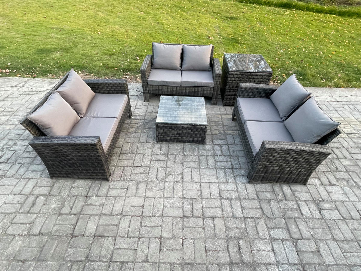 GARTENMÖBEL-SET mit Kissen Polyrattan Dunkelgrau 6-Sitzer - Dunkelgrau, Metall - Fimous